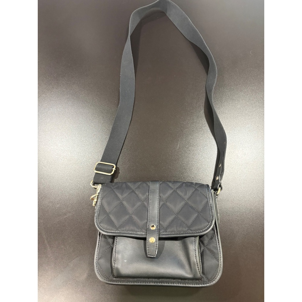 Talbots Black Quilted Nylon Crossbody Bag Mess Gold Hardware Adjustable Strap